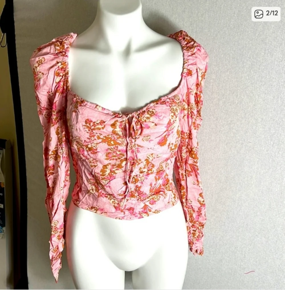 Free People Hilary Top Small Boho Long Sleeve Peasant Blouse Floral Pink Hillary
